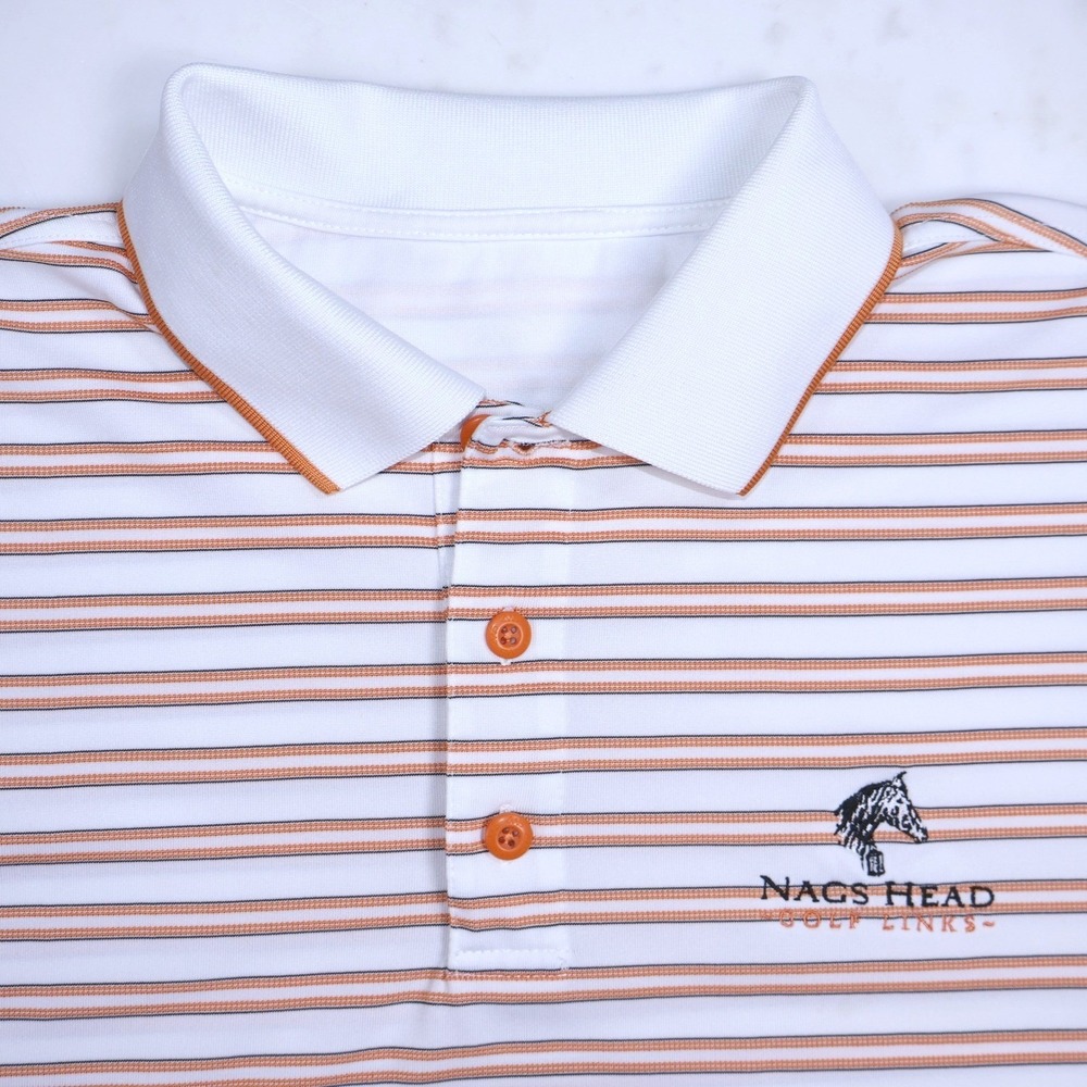 Ashworth Mens Nags Head Golf Links Striped Polo Shirt White Orange XL